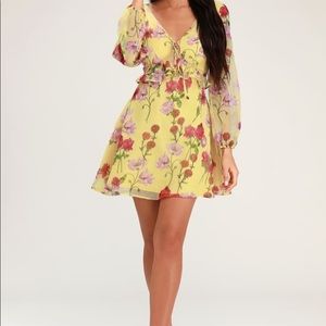 BB DAKOTA Yellow Floral Print Botanical Bae Dress Size 4